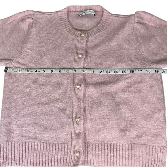 ZARA Baby Pink Bubble-Sleeve Pearl Button Knit Cardigan – Size Medium - Picture 6 of 10